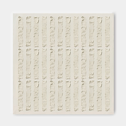 The image is a simple, minimalist artwork consisting of a repeating pattern of vertical lines on a white background.