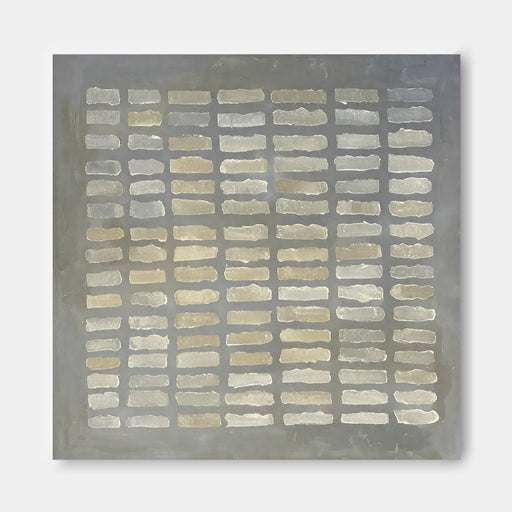 The image is a square canvas with a repeating pattern of white and beige rectangles arranged in a grid-like fashion.