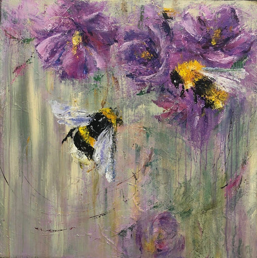 Originale abstrakte blomstermalerier på lærred, lilla buketmaleri, bimaleri, impasto, akryl, impressionistisk kunst, natur, vægkunst på lærred