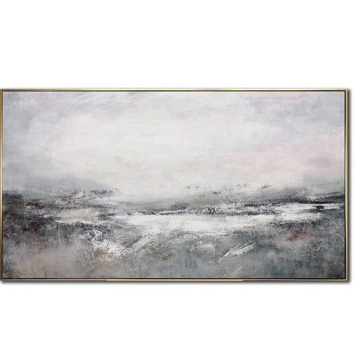 Stort maleri på lærred, gråt oliemaleri, sort-hvid vægkunst, naturlærredskunst, landskabsmaleri, ekspressionistisk kunst, stueindretning