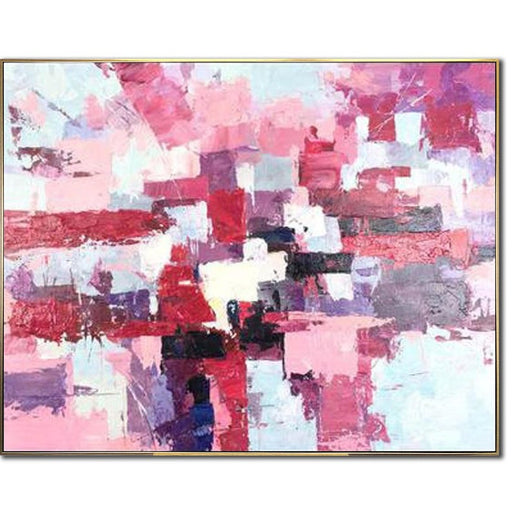 Lyserødt maleri, stort abstrakt, farverig abstrakt kunst i lyserøde og røde malerier på lærred, originalt moderne kunstværk, vægdekoration til stue