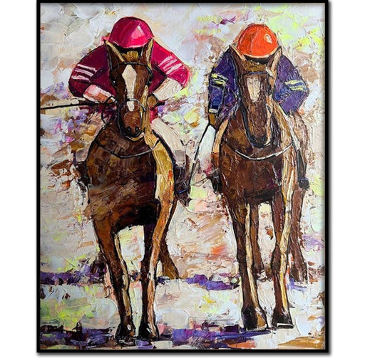 Akrylkunstmaleri af hestevæddeløb, vægdekoration af hestevæddeløb, vægdekoration af hestevæddeløb, jockeyerkunst, jockeyer vægkunst