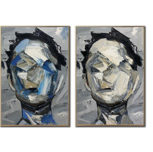 Abstrakte kvindeansigter maleri på lærred Neutral vægkunst Diptych kunst Personlig maleri Knivpalet kunstværk til æstetisk værelsesindretning