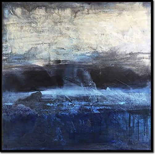 Abstrakt mørkeblåt havmaleri Saltvandskunst Bølgemaleri Havkunst Indrammede stemningsfulde farver Maleri Rig tekstureret kunst