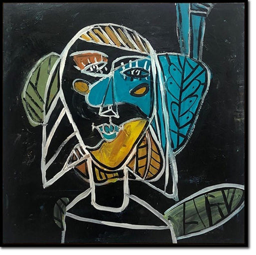 Abstrakt ansigt Figurativ kunst Picasso-stil malerier på lærred Surrealistisk tekstureret kunst Dristigt abstrakt portræt i geometriske former vægdekoration