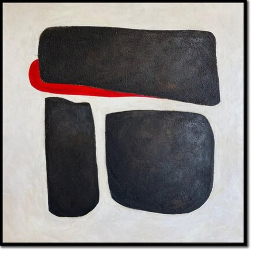 Original Geometric Oil Painting Abstract Three Black Stones Modern Black and White Artwork Decor for Home RIGHT WAY