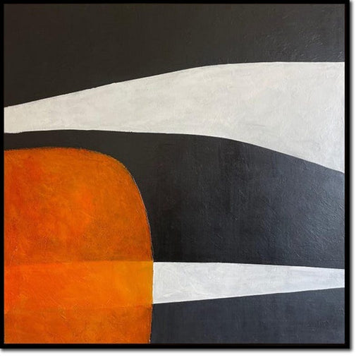 Moderne vægkunst Abstrakt maleri Sort, hvid og orange Geometrisk minimalistisk kunst på lærred Overdimensioneret vægkunst Ny gave til hjemmet