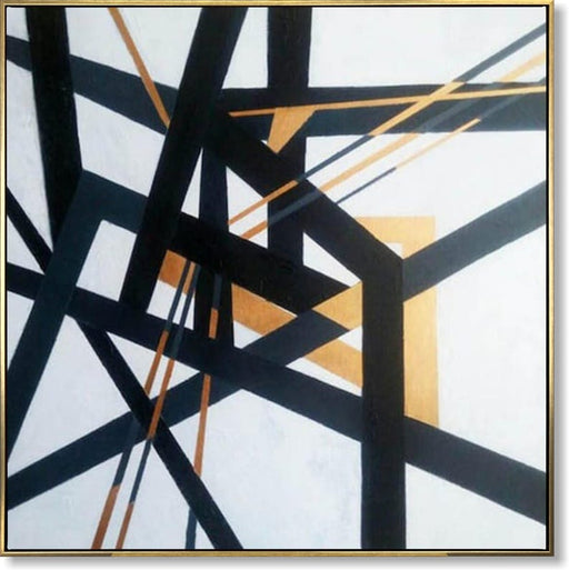Moderne Indrammet Vægkunst Abstrakt Maleri Sort-hvid Guld Minimalistisk Vægkunst Håndlavet Samtidskunst Geometrisk Maleri