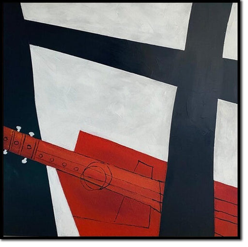Abstrakte geometriske figurer malerier på lærred moderne sort-hvid maleri musikinstrument kunst abstrakt rød guitar vægkunst dekoration