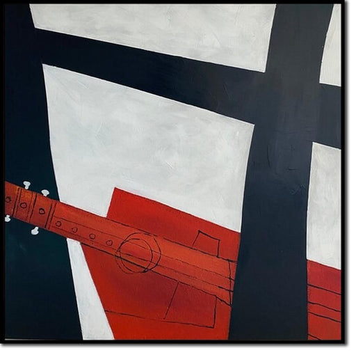 Abstrakte geometriske figurer malerier på lærred moderne sort-hvid maleri musikinstrument kunst abstrakt rød guitar vægkunst dekoration