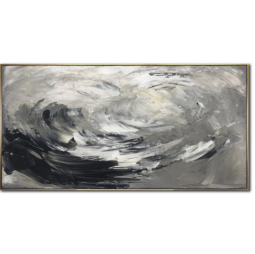 Sort-hvide oliemalerier på lærred stort abstrakt maleri minimalistisk vægkunst dekoration rammemaleri stue vægkunst moderne kunst