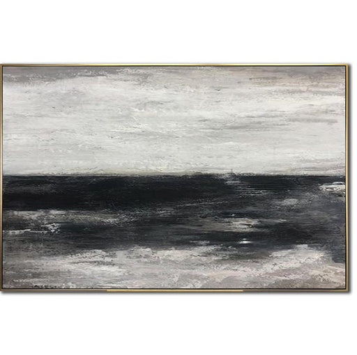 Landskabsmaleri Sort-hvid Minimalistisk kunst til stuen Samtidskunst Rammemaleri Moderne vægkunst Kystvægdekoration
