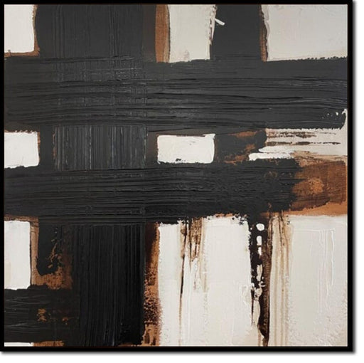 Original Dark Brown Acrylic Painting Abstract Geometric Lines Wall Art Modern Decor for Living Room DARK GRID
