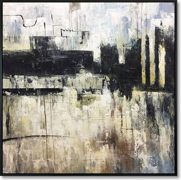 Stort abstrakt sort-hvidt maleri på lærred Moderne urban stil vægkunst Neutralt maleri Original minimalistisk kunstværk vægdekoration