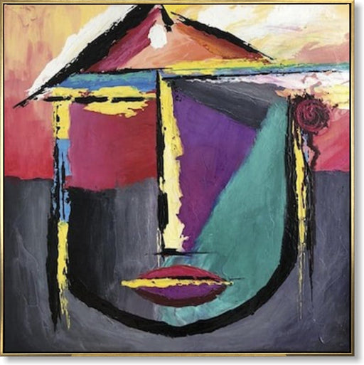 Abstrakt ansigtsmaling på lærred Original figurativ vægkunst Farverig kunst Moderne kunst Kubismemaleri til Indie Room Decor