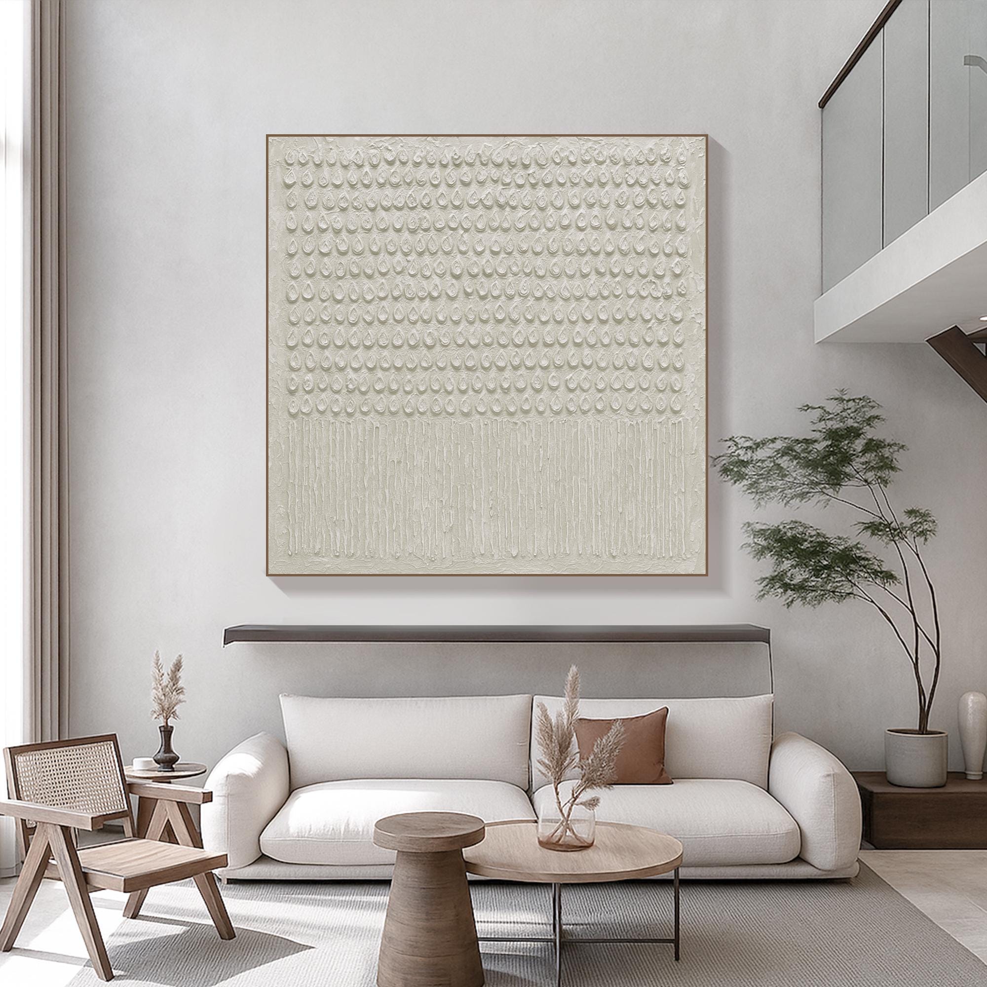 Minimalist Neutral Drop Shape Texture Art Handmade Beige Abstract Canvas Painting, Organic 3D Wall Art for Japandi or Calm Modern Decor