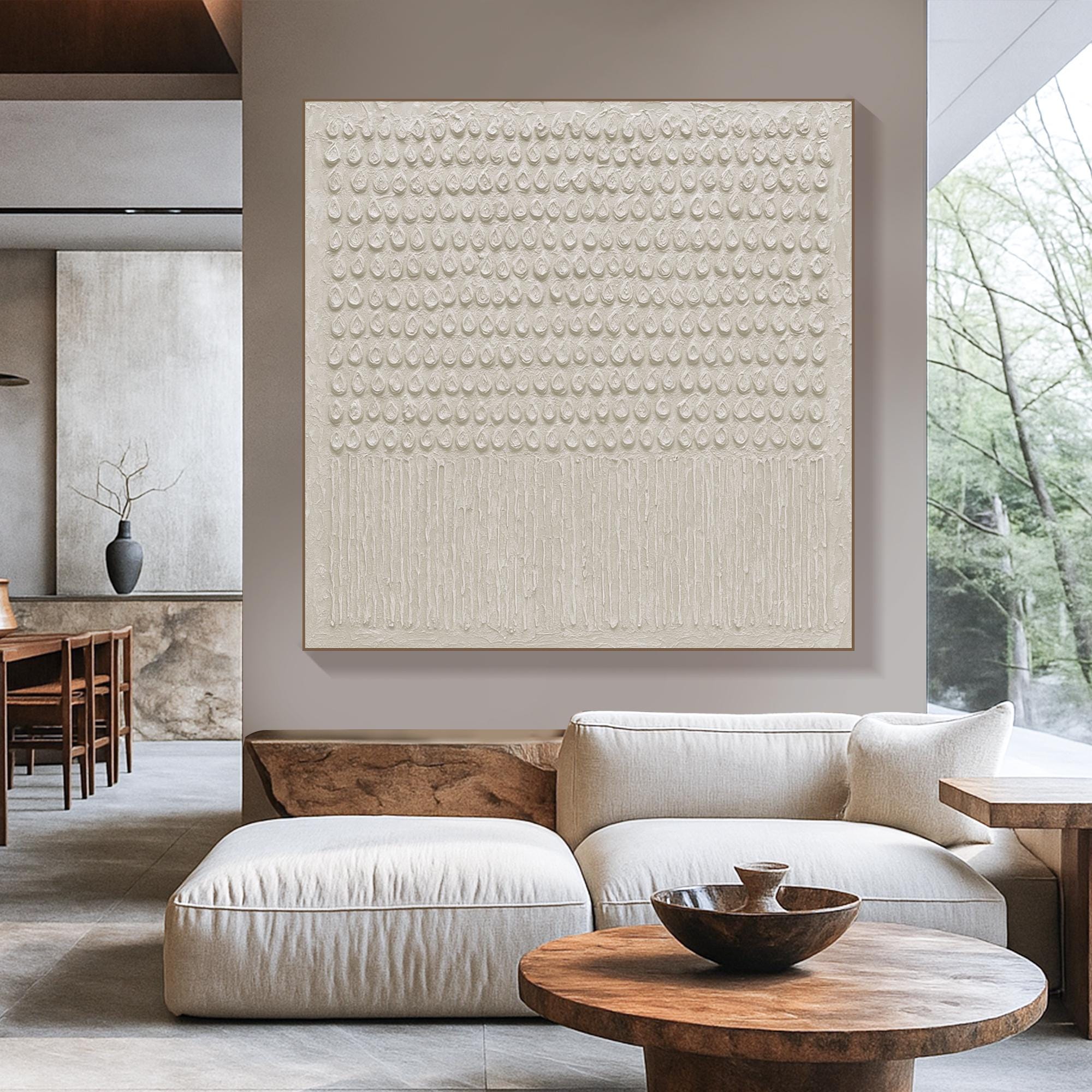 Minimalist Neutral Drop Shape Texture Art Handmade Beige Abstract Canvas Painting, Organic 3D Wall Art for Japandi or Calm Modern Decor