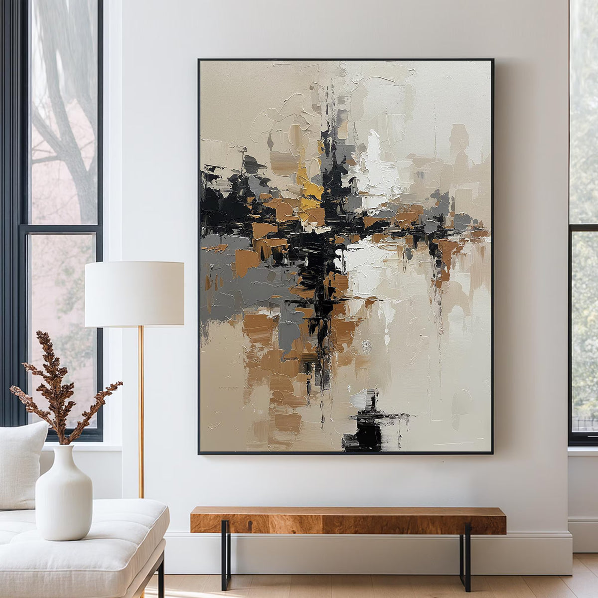 Original Modern Neutral Abstract Oil Painting