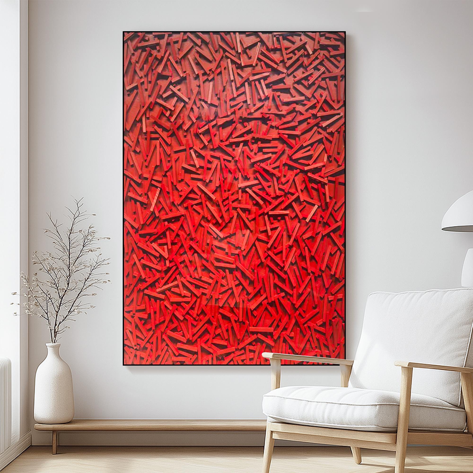 Original Red Abstract Textured Oil Painting on Canvas | Modern Geometric Wall Art for Living Room Decor | Bold Handmade Statement Artwork