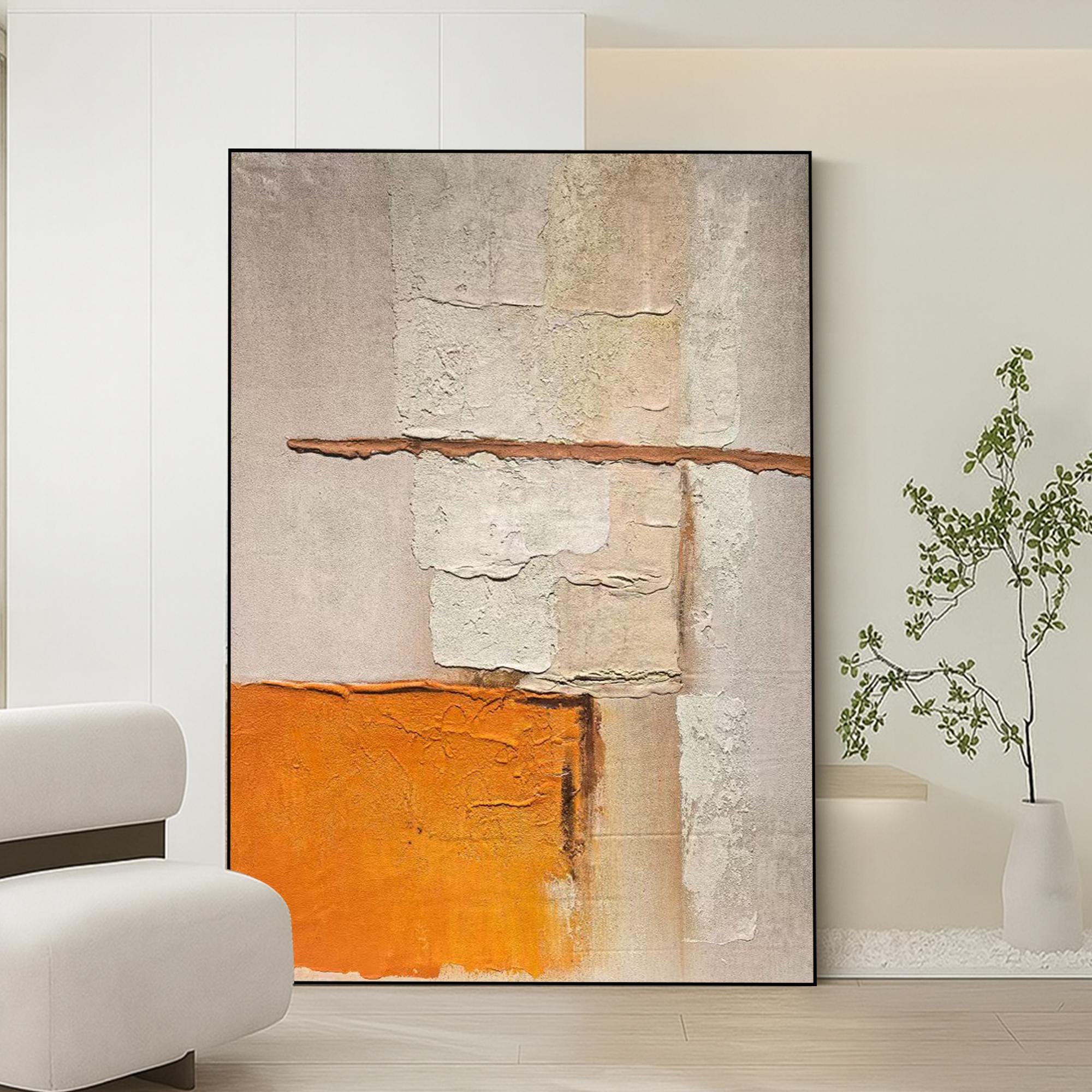 Textured Abstract Wall Art Original Oil Painting | Modern Neutral Orange Canvas Art | Minimalist Rough Texture Painting for Home Decor