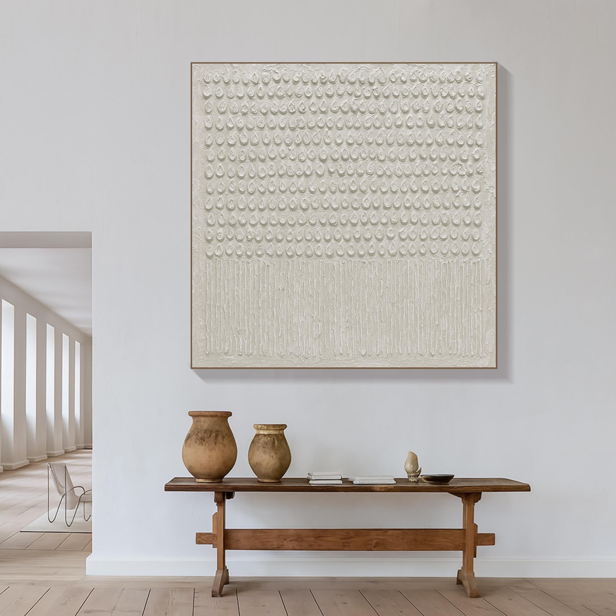 Minimalist Neutral Drop Shape Texture Art Handmade Beige Abstract Canvas Painting, Organic 3D Wall Art for Japandi or Calm Modern Decor