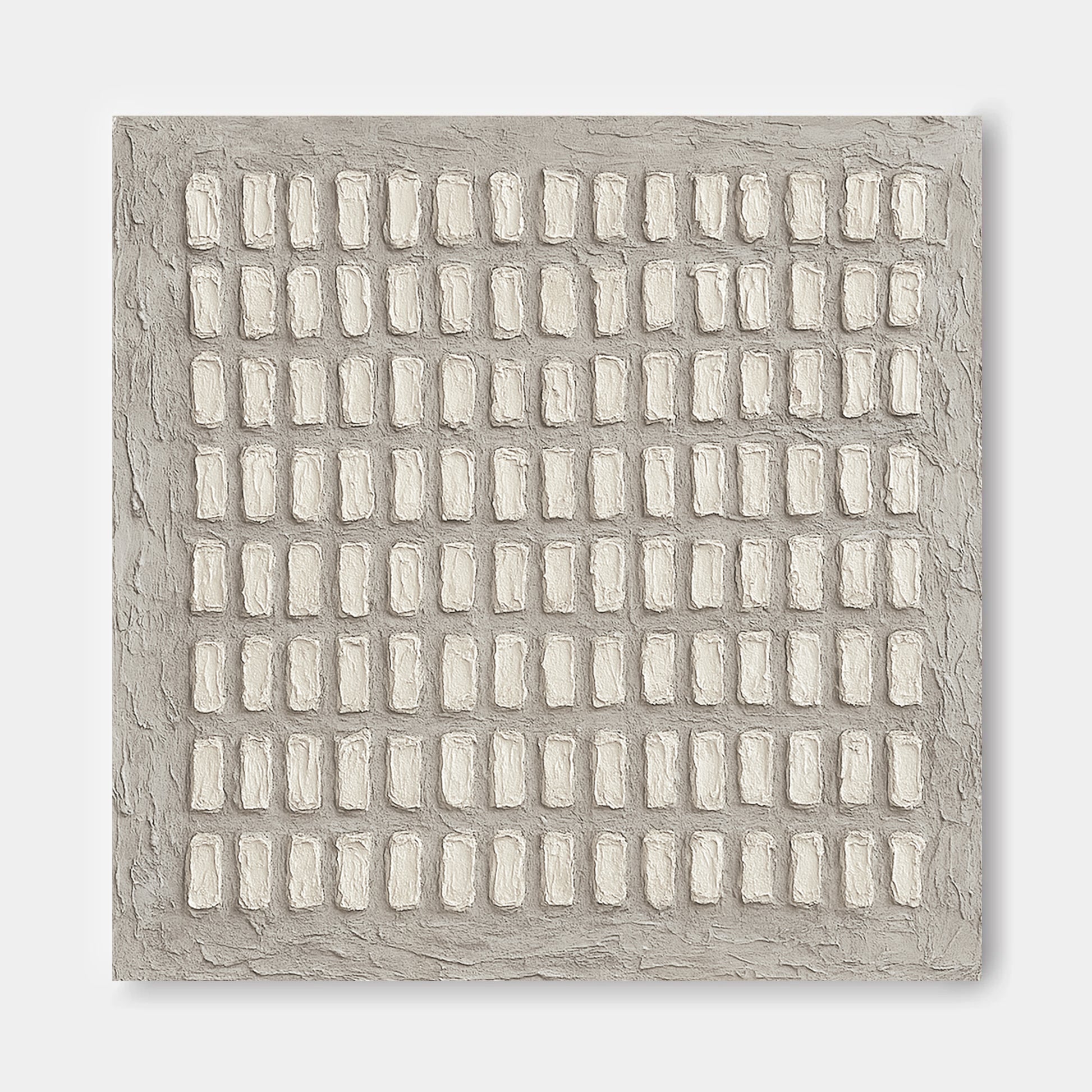 The image is a square-shaped artwork with a grid-like pattern of white rectangular shapes.