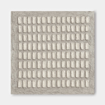 The image is a square-shaped artwork with a grid-like pattern of white rectangular shapes.