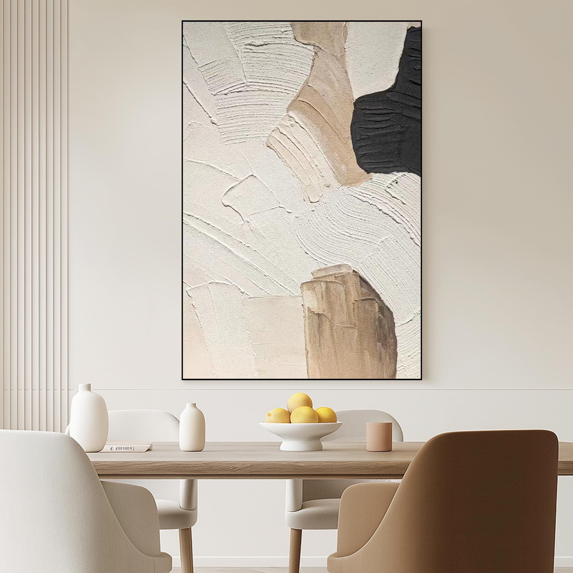 Beige and Black Abstract Painting on Canvas  Hand Painted Modern Neutral Wall Art  Minimal Earth Tone Artwork for Cozy Living Spaces