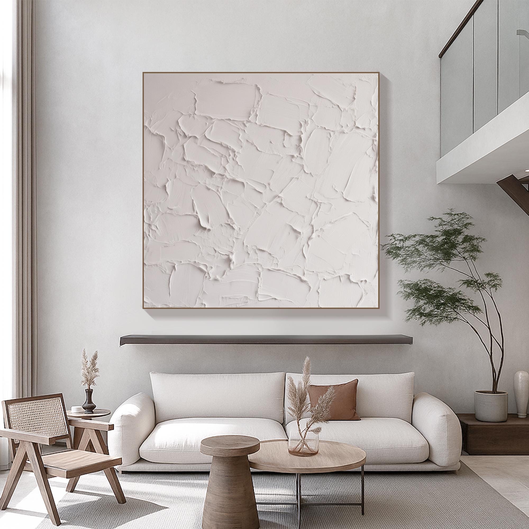 Original White Textured Abstract Oil Painting | Thick Palette Knife Canvas Art | Minimal Neutral Wall Decor for Modern Organic Interiors