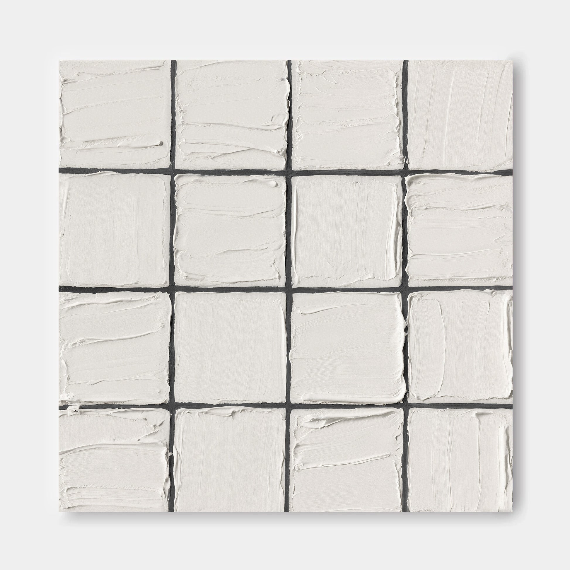 The image is a square grid of white, textured squares, with a black border.