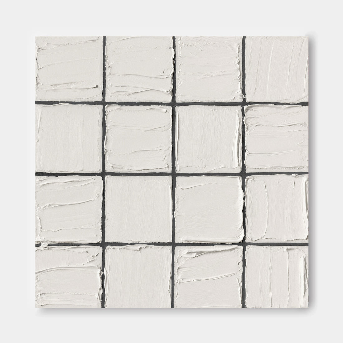 The image is a square grid of white, textured squares, with a black border.