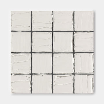 The image is a square grid of white, textured squares, with a black border.