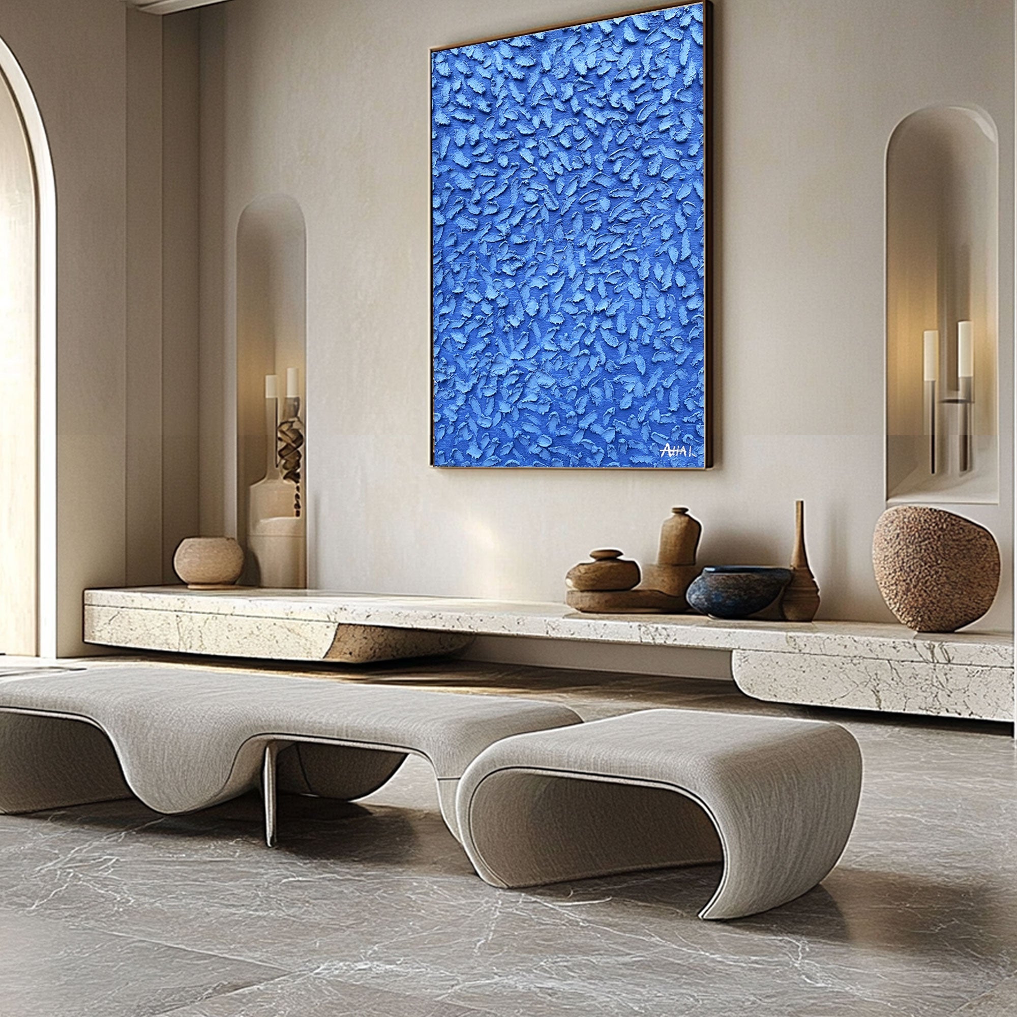 Abstraktes Gemälde „Blå Skurar“