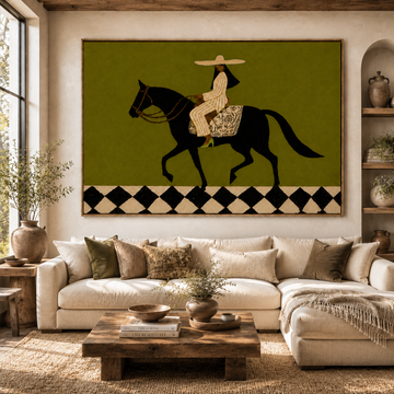 Vintage Abstract Horse Rider Oil Painting