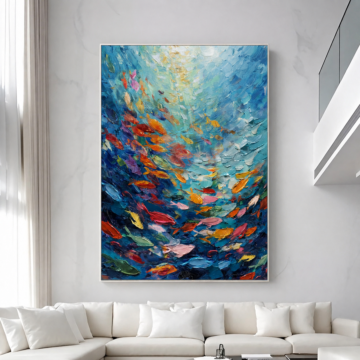 Abstract Fish School Oil Painting on Canvas
