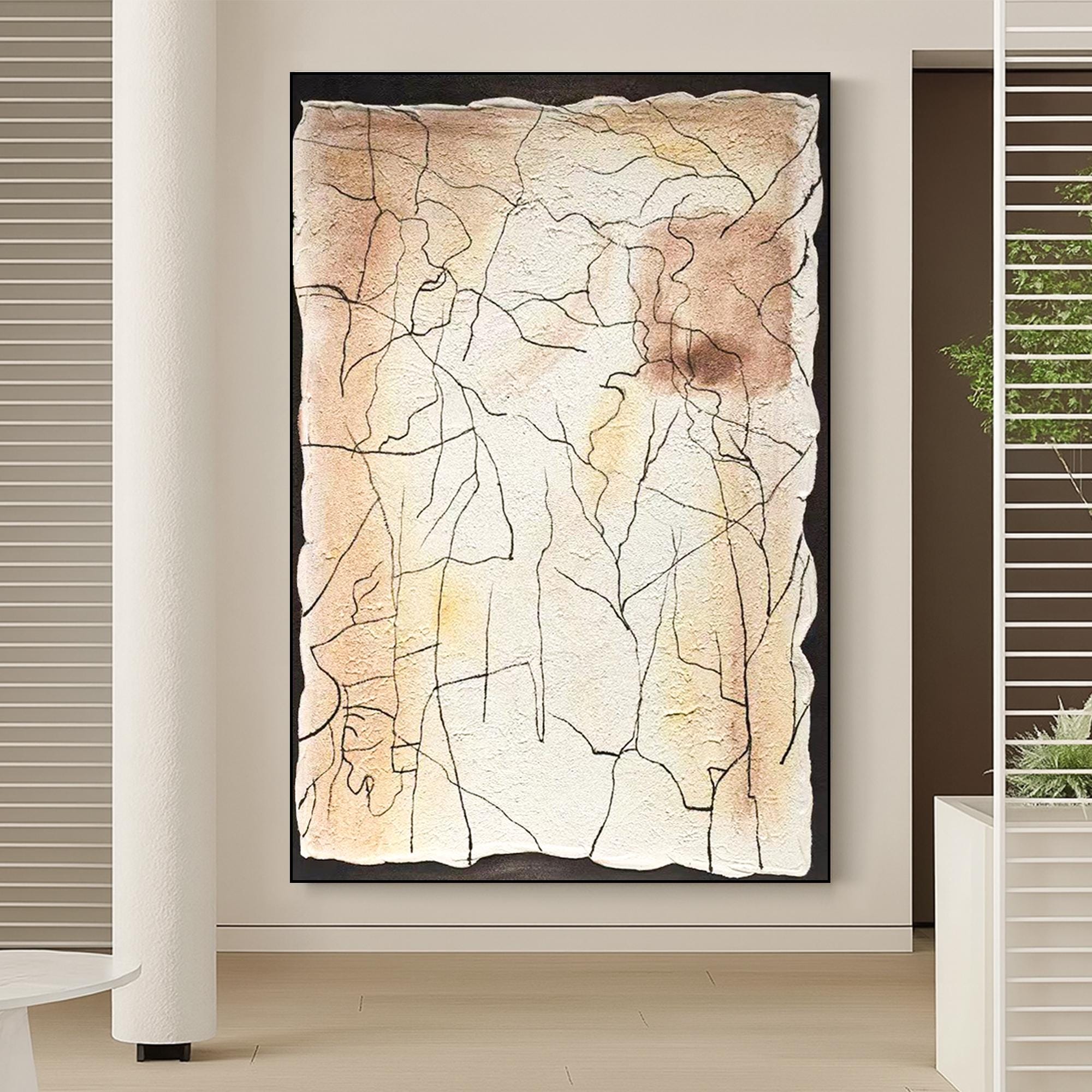 Textured Abstract Wall Art in Neutral Tones | Handmade Organic Crackle Painting on Canvas | Modern Minimalist Earthy Decor for Living Space