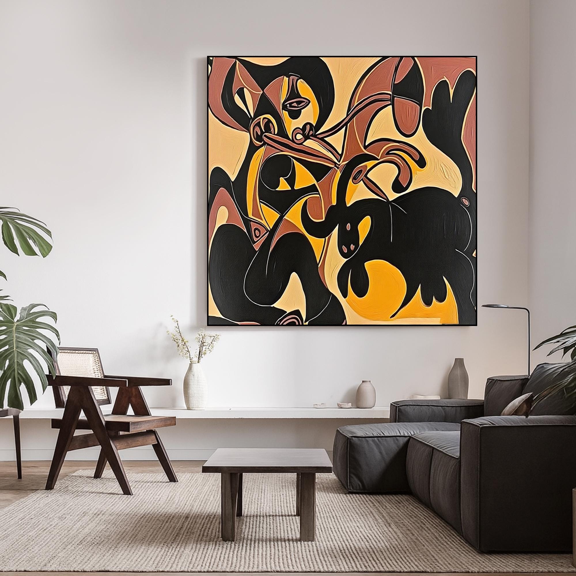 Expressionist Abstract Animal Painting on Canvas, Warm Earth Tone Figurative Wall Art, Bold Original Oil Artwork for Eclectic Modern Decor