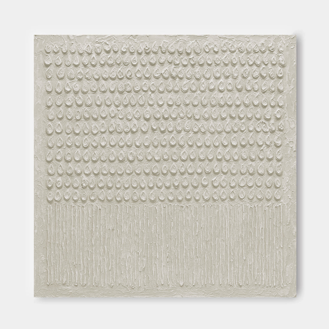 The image is a simple, minimalist artwork consisting of a repeating pattern of circles or dots on a flat surface.