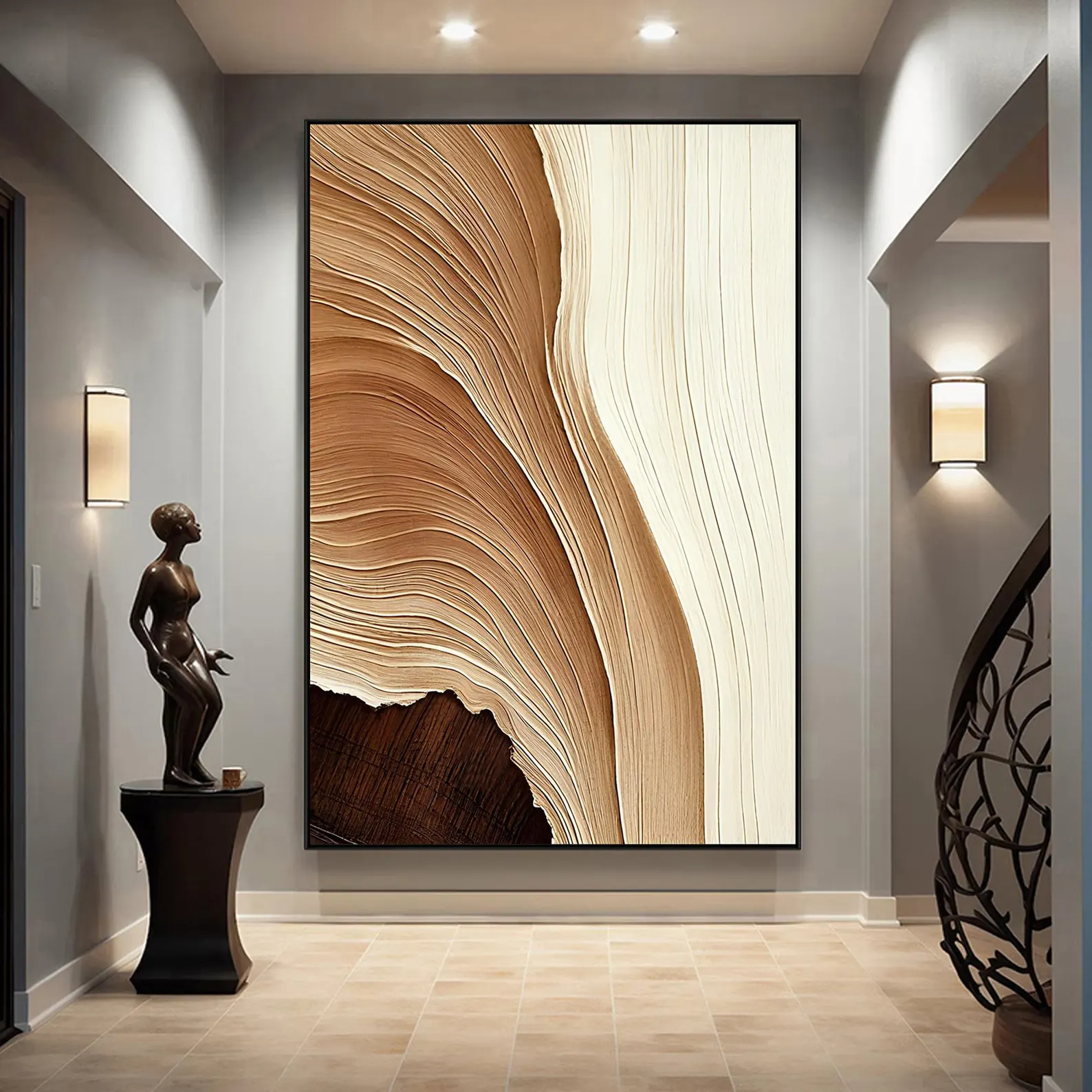 Original Beige Brown Abstract Oil Painting, Textured Neutral Wall Art for Living Room, Entryway, Hallway, Modern Japandi Wabi Sabi Decor
