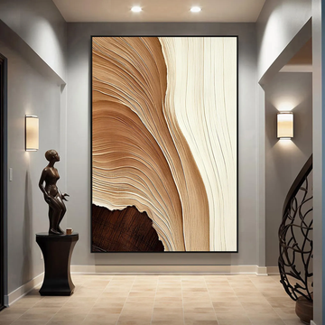 Original Beige Brown Abstract Oil Painting, Textured Neutral Wall Art for Living Room, Entryway, Hallway, Modern Japandi Wabi Sabi Decor