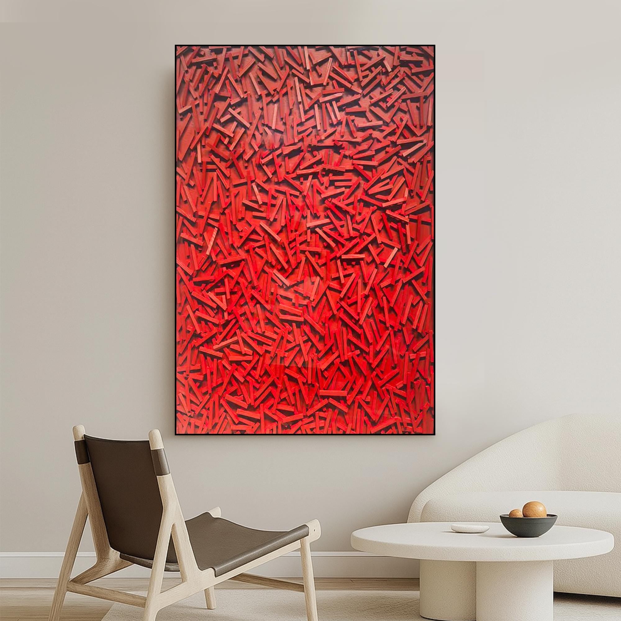 Original Red Abstract Textured Oil Painting on Canvas | Modern Geometric Wall Art for Living Room Decor | Bold Handmade Statement Artwork
