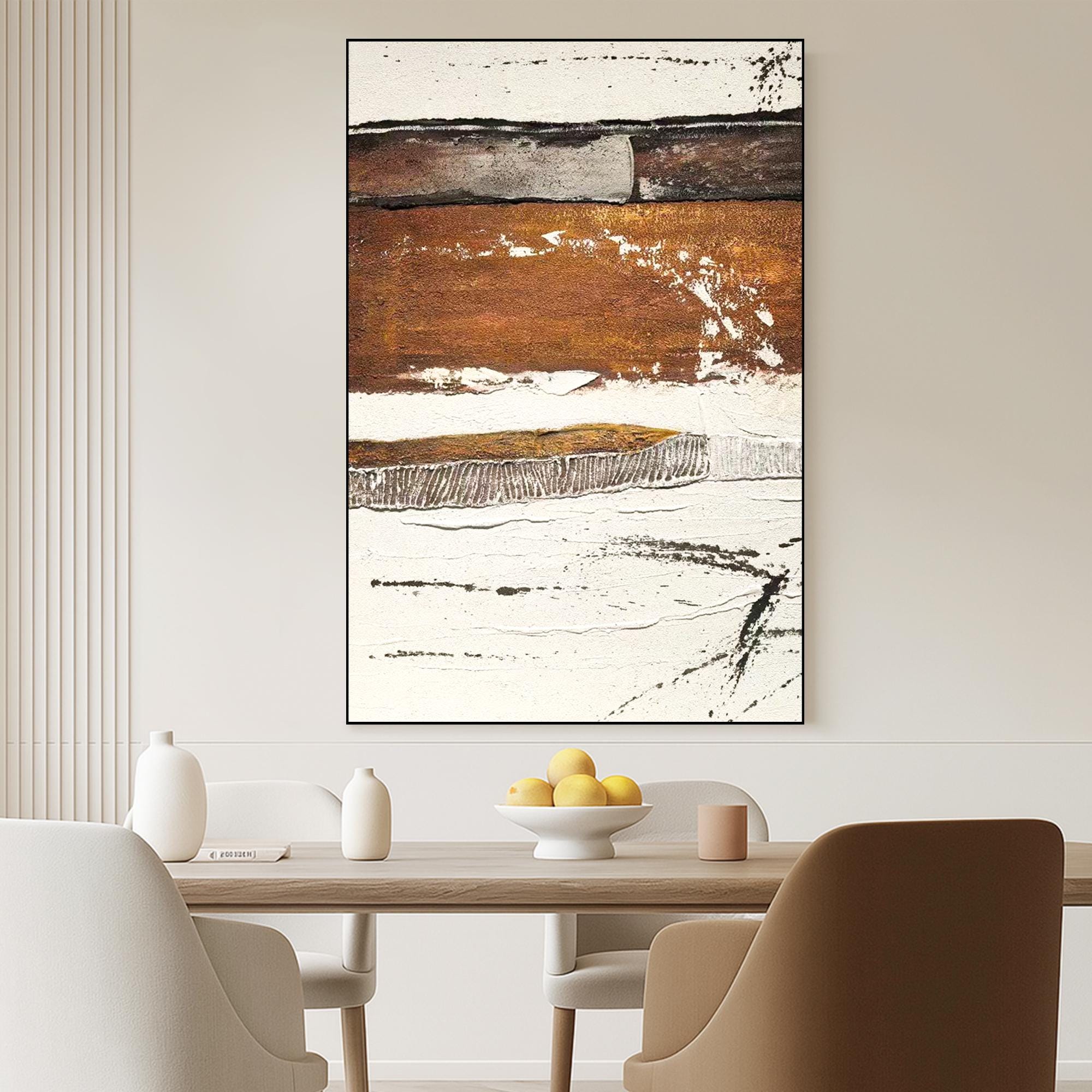 Modern Textured Abstract Wall Art Original Hand Painted Neutral Earth Tone Oil Painting for Dining Room Contemporary Minimal Decor