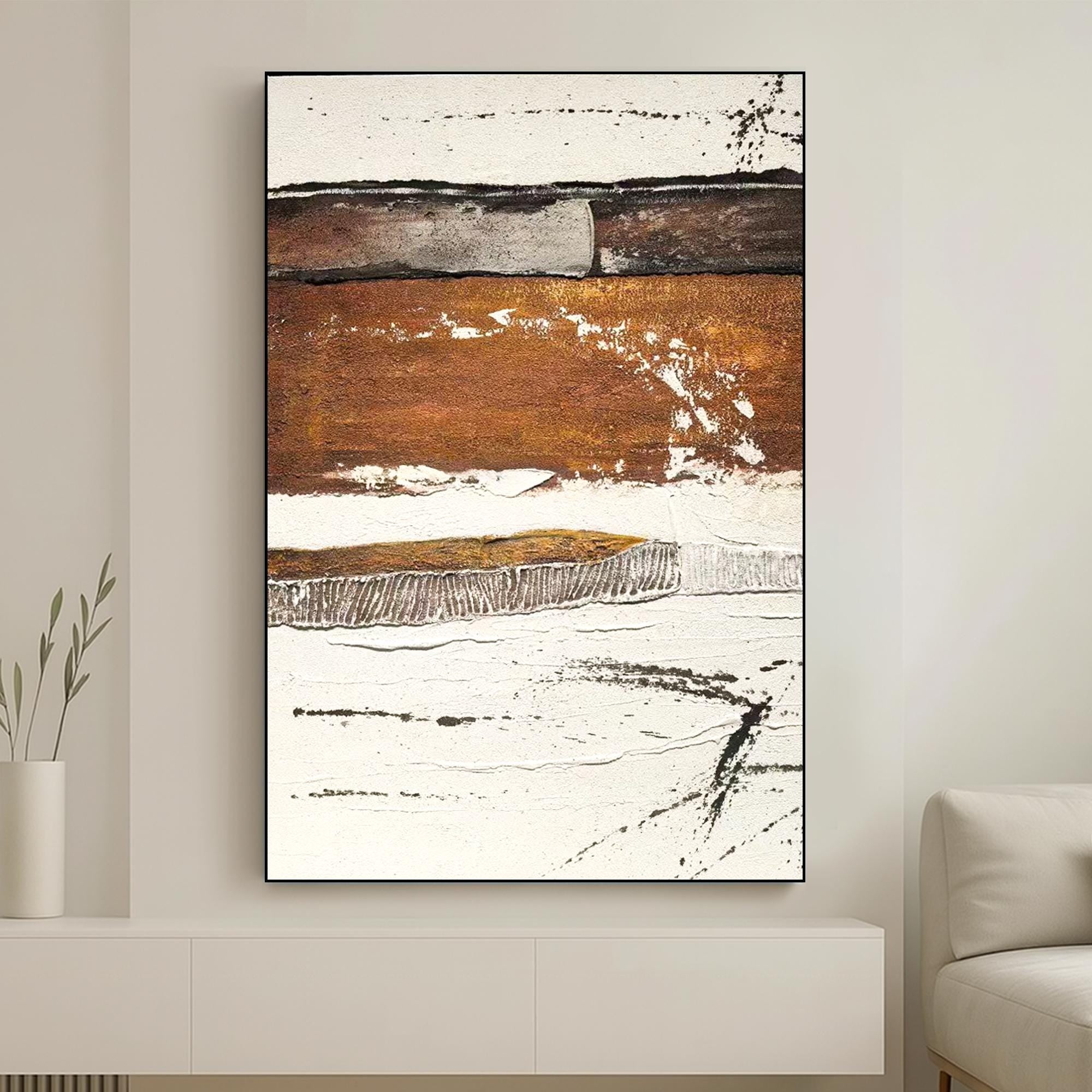 Modern Textured Abstract Wall Art Original Hand Painted Neutral Earth Tone Oil Painting for Dining Room Contemporary Minimal Decor