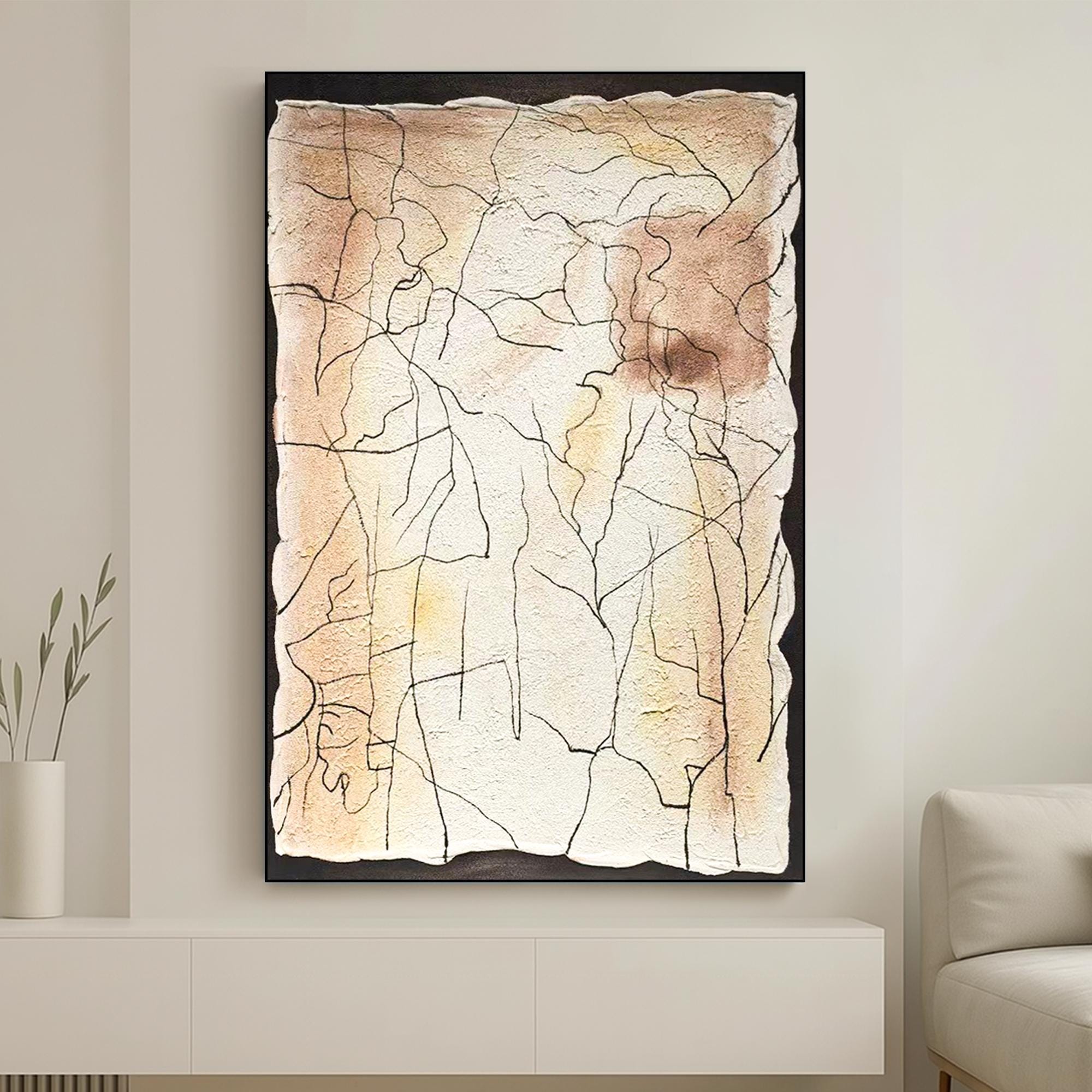 Textured Abstract Wall Art in Neutral Tones | Handmade Organic Crackle Painting on Canvas | Modern Minimalist Earthy Decor for Living Space