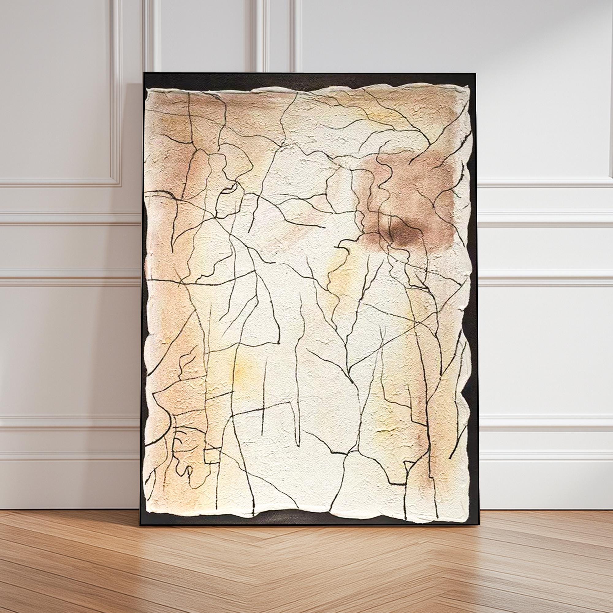 Textured Abstract Wall Art in Neutral Tones | Handmade Organic Crackle Painting on Canvas | Modern Minimalist Earthy Decor for Living Space