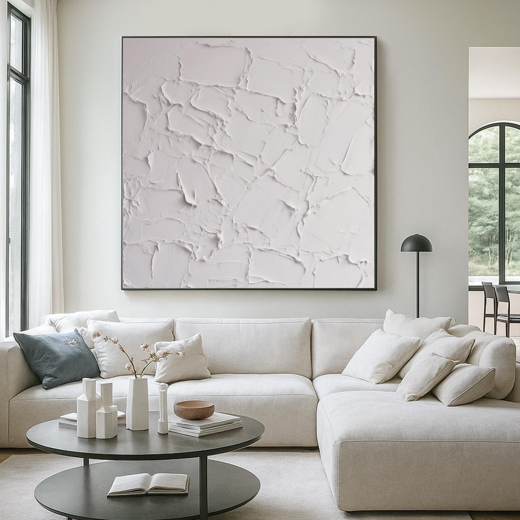 Original White Textured Abstract Oil Painting | Thick Palette Knife Canvas Art | Minimal Neutral Wall Decor for Modern Organic Interiors