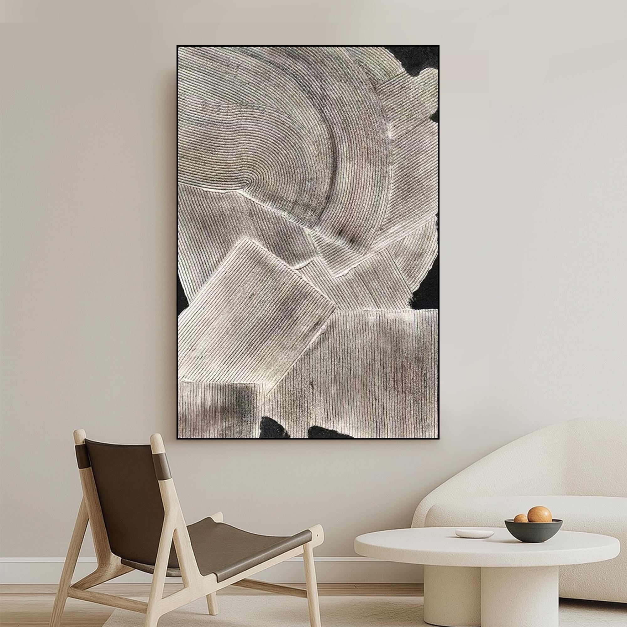 Textured Neutral Abstract Oil Painting on Canvas | Hand Painted Large Wall Art | Minimalist Black White Modern Artwork for Living Room Décor
