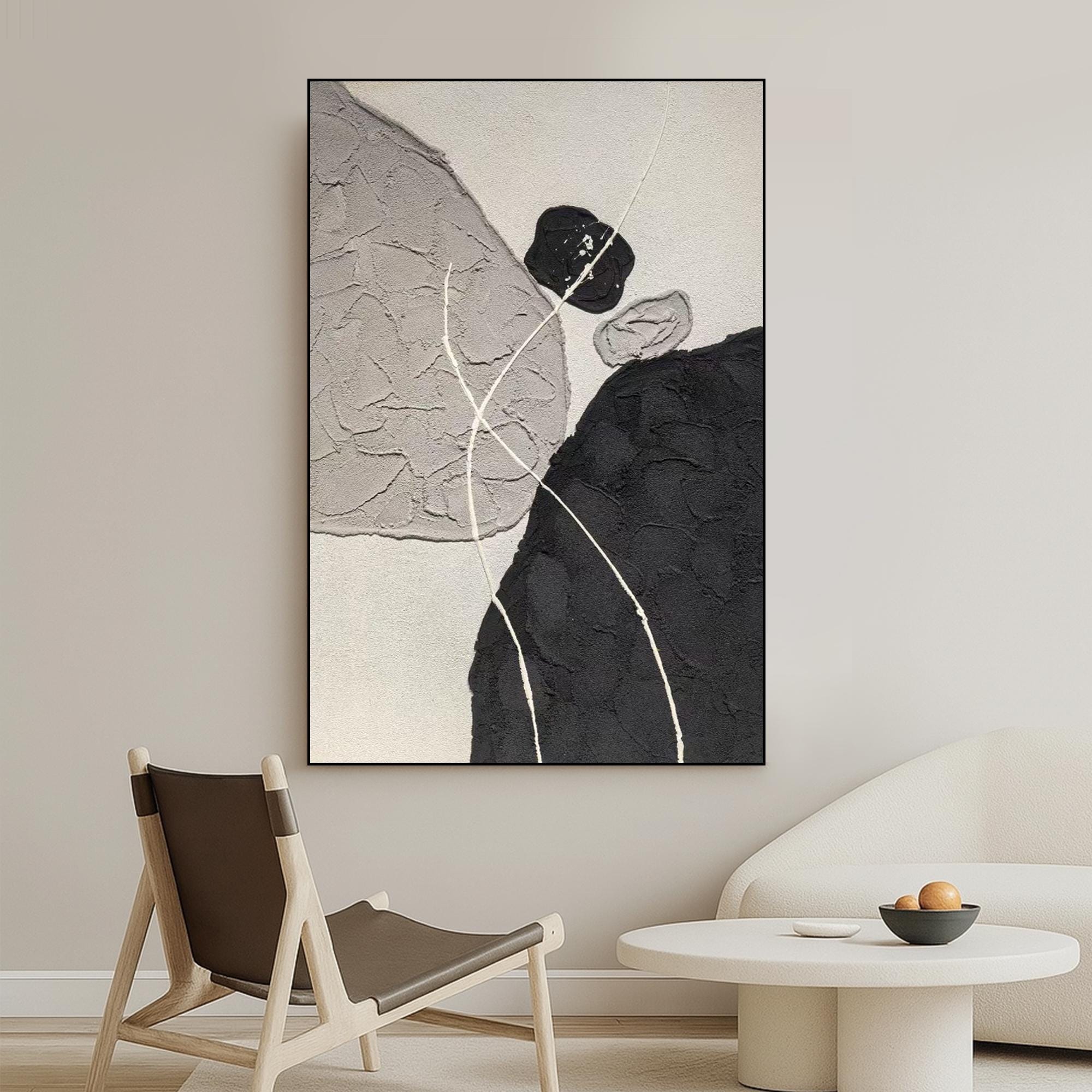 Minimalist Textured Neutral Abstract Oil Painting on Canvas | Modern Gray and Black Wall Art for Bedroom or Office | Handmade Original Decor