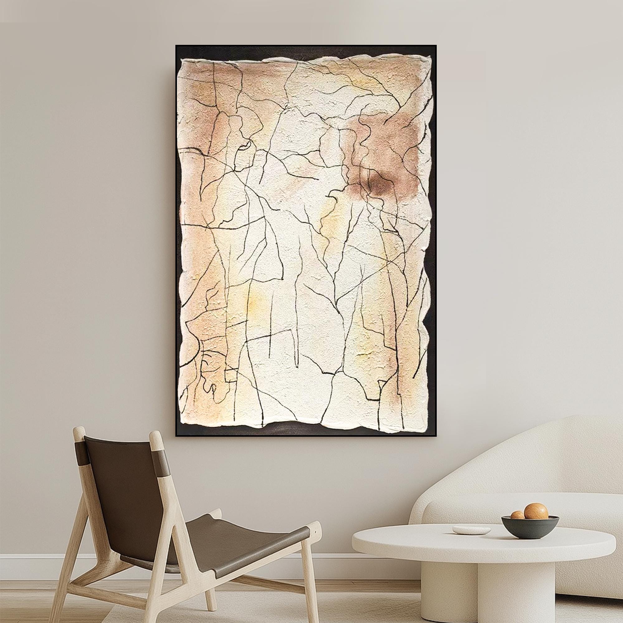 Textured Abstract Wall Art in Neutral Tones | Handmade Organic Crackle Painting on Canvas | Modern Minimalist Earthy Decor for Living Space