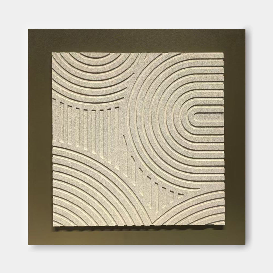 a square-shaped, abstract design with a repeating pattern of curved lines and lines, creating a sense of rhythm and movement.